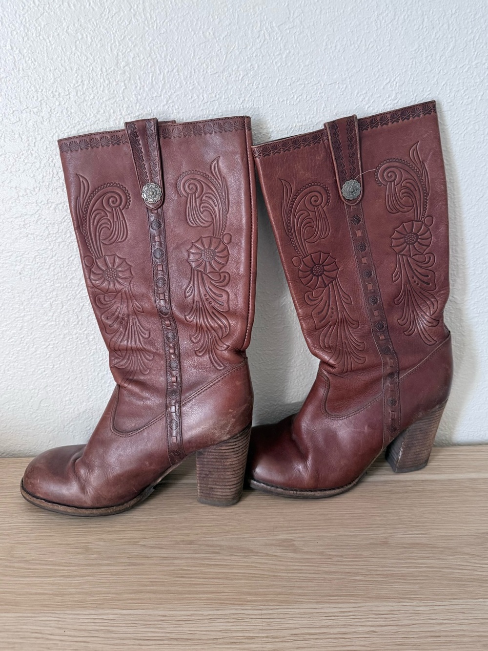 Aldo Vintage Etched Leather Boots